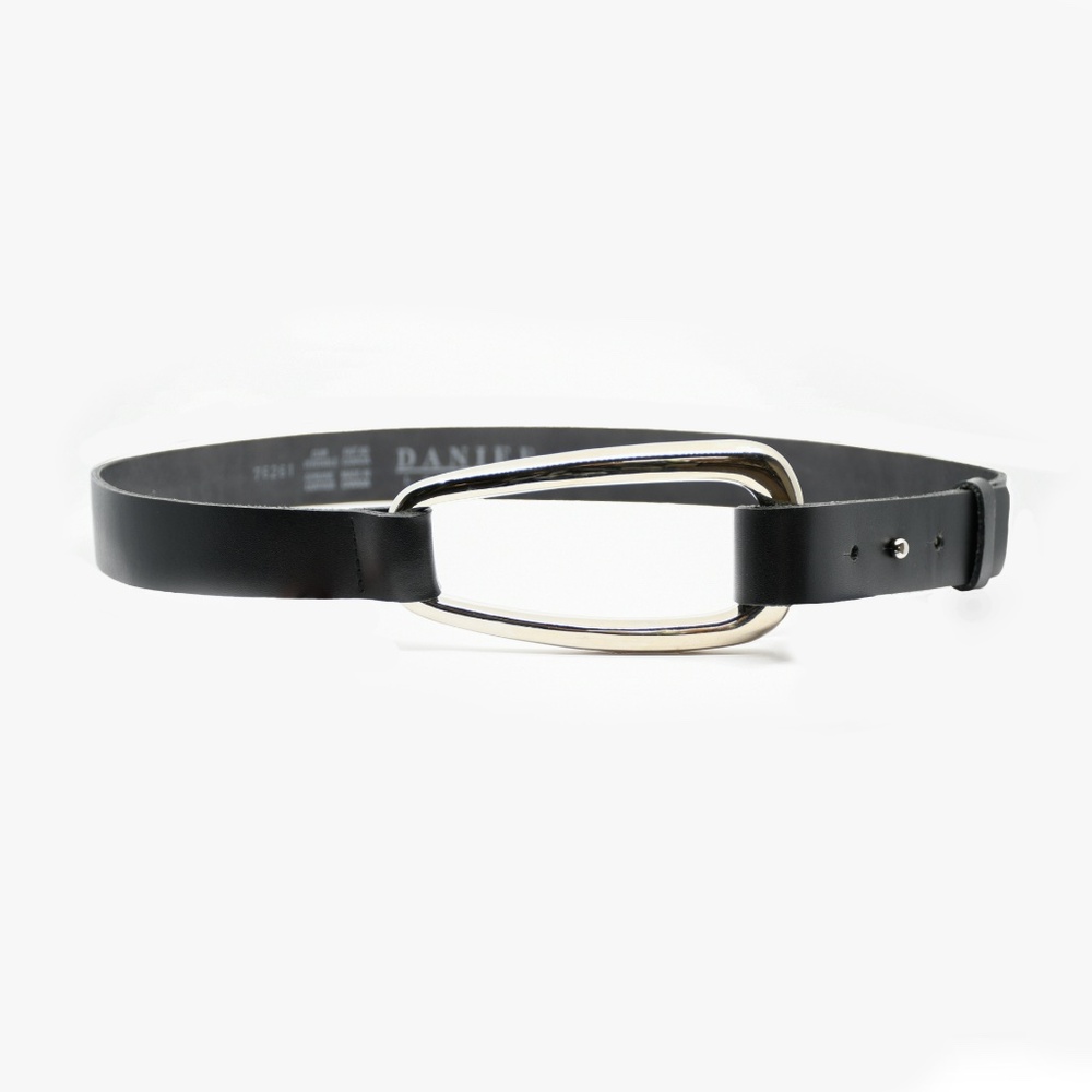 DANIER Black Leather Belt with Buckle Size M - Picture 1 of 8